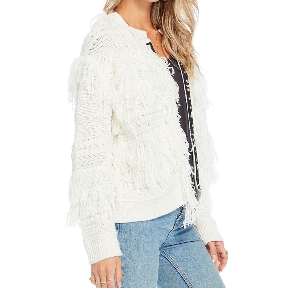 Cream Knit Fringe Jacket